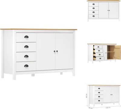 Produktbild von vidaXL Sideboard Hill Weiß 130x40x80 cm Massivholz Kiefer -  Sideboards