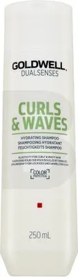 A white bottle of Goldwell Dualsenses Curls & Waves Hydrating Shampoo.