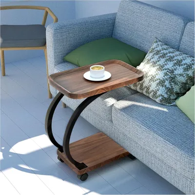 Image de Table d'appoint en forme de C - pratique et élégante - 1 pièce - bois et acier