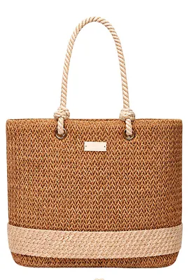 Produktbild von Gallantry, Damen-Shopper in Bastoptik mit geflochtenen Kordelgriffen, Braun / Beige