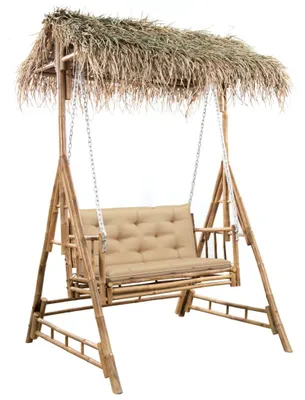 Produktbild von vidaXL Hollywoodschaukel mit Palmblättern und Kissen 202 cm Bambus