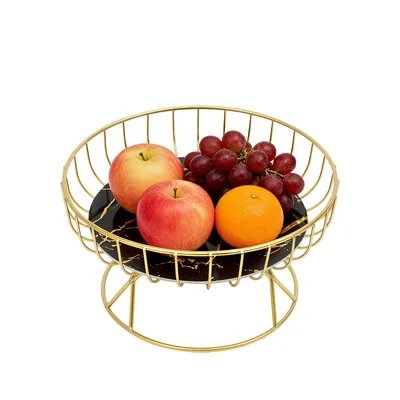 Produktbild von Rund Obstkorb hohle Obstschale Obsttablett Gold+Schwarz