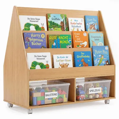 Produktbild von KOMFOTTEU Bücherregal Kinder, doppelseitiges Spielzeugregal mit Tafel
