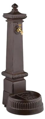 Image de Colonne d'eau - Robinet de jardin - Robinet extérieur - Fontaine d'eau - Robinet de jardin ancien - Brun foncé avec robinet doré