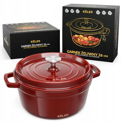 Obrázek produktu pro KÖLER Litinový hrnec 5 l Smaltovaný Červený 26 cm Indukce Trouba
