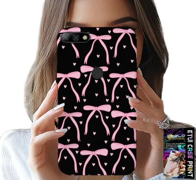 Image de Étui Pour Huawei Y7 2018 - Noir Et Rose Ruban Noeuds