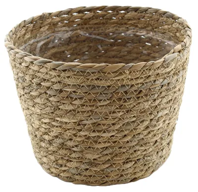 Produktbild von VD Leeden Pflanzen- oder Blumenkorb - rund - Seegras geflochten - D22 x H18 cm - Blumentopf