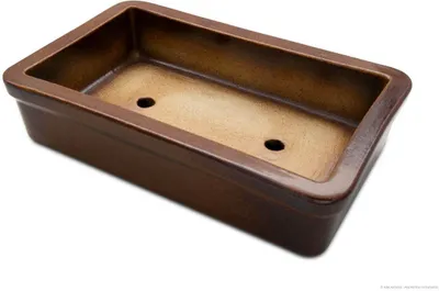 Produktbild von KERAZO Bonsaischale Pflanzschale aus Keramik mit zwei Bodenlöcher 29x18x7 cm frostfest, standfest, Farbe: braun