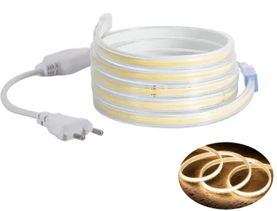 Produktbild von 02 Meter, 3000K warmweiß COB LED Streifen Set, IP20 Netzkabel ohne Schalter.(240LEDs/M, Teilmöglichkeit aller 10 cm). COB LED Strip, COB LED Band