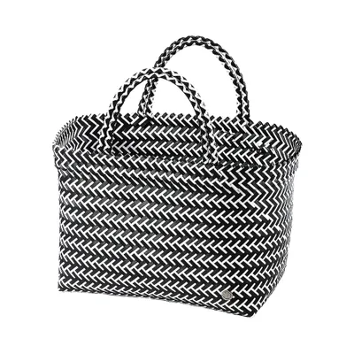 Produktbild von Torba Kobolo koszyk na zakupy pleciony plastikowy shopper - czarny biały XXL - 36x22x28 cm