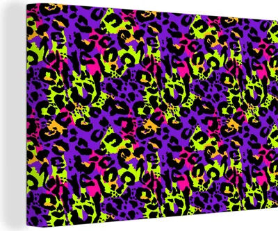 Produktbild von OneMillionCanvasses® - Leinwandbilder - 150x100 cm, Pantherdruck - Neon - Lila - Gelb, Wandbilder Kunstdruck Wanddekoration