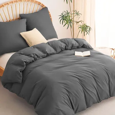 Productafbeelding van TRANKIELO® - Dekbedovertrek 220x240 cm met 2 kussenslopen 80x80 cm - Antraciet - 100% microvezel beddengoedset