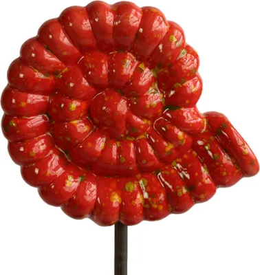 Produktbild von Gartenfigur Ammonit aus Keramik rot handbemalte Gartendeko Deko Rosenkugel