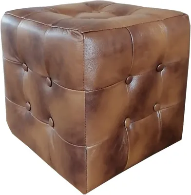 Produktbild von Casa Padrino Chesterfield Echtleder Hocker Vintage Braun 40 x 40 x H. 42 cm - Luxus Möbel