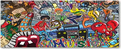 Produktbild von Tulup® Glas-Bild Wandbild aus Glas - 125x50 - Wandkunst - Wandbild hinter gehärtetem Sicherheitsglas - Dekorative Wand für Küche & Wohnzimmer  - Teenager - Musikcollage - Mehrfarbig