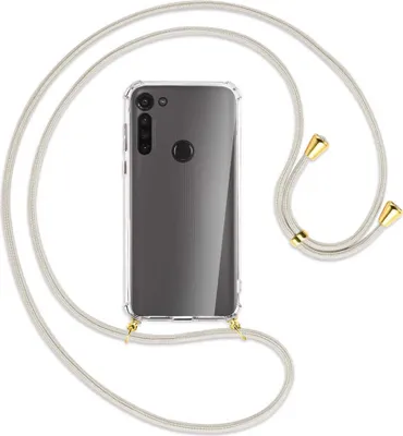 Produktbild von Handykette Backcover-Schutzhülle mit Band (Metall goldfarben) für Motorola Moto G8 - broken white