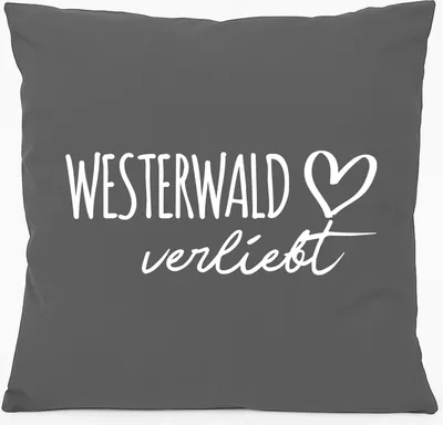 Produktbild von Huuraa Kissen Westerwald verliebt 40x40cm mit Füllung Steel Grey Baumwolle Dekokissen Geschenkidee