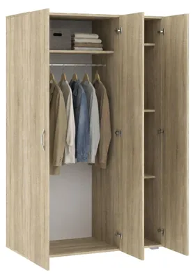 Produktbild von Kleiderschrank 3 Türen Pettineo, Schlafzimmermöbel, Schrank, Garderobe, 111x52 h179 cm, Eiche