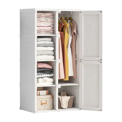 Zdjęcie produktu dla CDGlobal szafa, szafa 69 x 136 x 50 cm (szer. x wys. x gł.), łatwy montaż, składana szafa wielofunkcyjna z drzwiami magnetycznymi, szafa do salonu, sypialni, biała