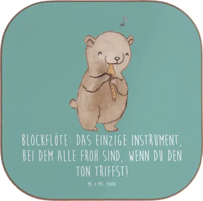 Produktbild von Mr. & Mrs. Panda Untersetzer für Gläser Blockflöte Freude - Meeresbrise - Geschenk, Tenorblockflöte, Musiker, Musik, Sopranblockflöte, Musikinstrument, Glas, Tischschoner