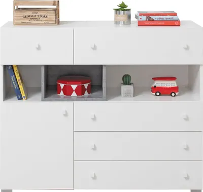 Produktbild von Furniture24 Kommode Sideboard Sigma SI - 12 mit 5 Schubladen und 1 Tür Weiß Lux/Beton