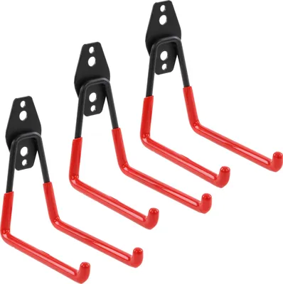 Produktbild von Set 3 Stck. Wandhaken von BOTLE, Werkzeughaken, für Elektrowerkzeuge, "Geradeförmig" 13cm, stabil mit PVC-Ummantelung, für Garage, Werkstatt, Schuppen, Haken für Sportgeräte, Doppelhaken, Tragkraft bis 30kg