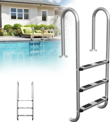 Produktbild von LZQ Edelstahl Poolleiter 3 Stufen, 132 cm Silber, Rutschsicherung, Schwimmbadleiter für Pool & Schwimmbecken, Sicherer Einstieg, Einbau- und Sicherhei