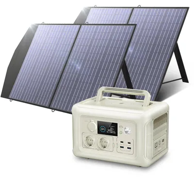 Obrázok produktu pre Prenosná nabíjačka – powerbanka – generátor – 600 W výkon – s 2 solárnymi panelmi (100 W každý)