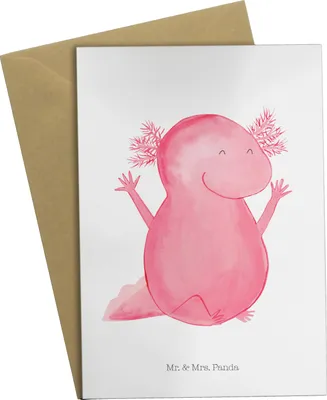 Produktbild von Mr. & Mrs. Panda Glückwunschkarte Axolotl Hurra - Weiß - Geschenk, osterkarte, Grußkarten, Grußkarte, Freude, Zufriedenheit, einladungskarten, Spaß, Fröhlich
