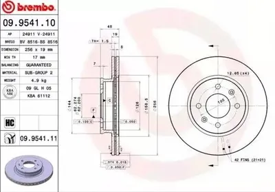 Produktbild von 2x BREMBO 09.9541.11 Bremsscheibe Vorderachse
