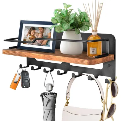 Produktbild von Schlüsselbrett Holz mit Ablage Schlüsselhalter mit 7 Haken Schlüsselboard Wand mit 7 Schlüsselhaken und Wandgarderobe Wandregal für Büro, Flur, Eingan