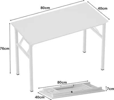 Image de Petite table pliante 80x40 cm Blanc Table de bureau Home Office