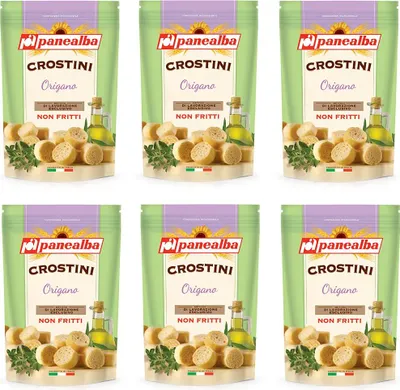 Produktbild von 6x Panealba Crostini Origano Croutons mit Oregano Gesalzener Snack Nicht Gebraten Nicht Frittiertes 100g