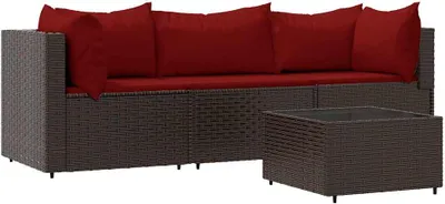 Productafbeelding van vidaXL 4-delige loungeset voor de tuin met kussens, bruin, van polyrotan