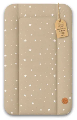 Produktbild von Wickelauflage Wickelunterlage abwaschbar und wasserdicht 70x50 cm - Wickelmatte zum Auflegen auf Wickeltisch Wickelaufsatz Wickelkommode oder Waschmaschine 70 x 50 Beige mit Weiß Sternen