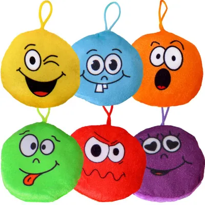 Produktbild von 6 Stück TE-Trend Plüsch Emoji Plüschanhänger Geburtstag Deko Mitgebsel 10cm Taschen Anhänger Party Set