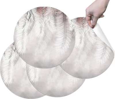 Produktbild von HUBDECO Strapazierfähige Schützende Esstischmatten - Set mit 4 abwaschbaren Vinyl-Tischmatten - Platzdeckchen für Küche - Tischmatte - Tischsets Abwaschbar - 36 x 36 cm - Palmenblätter