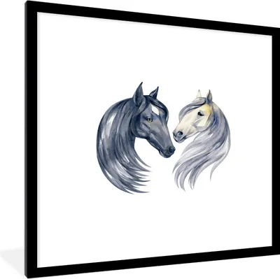 Produktbild von MuchoWow® MuchoWow® Gerahmtes Poster Pferde - Aquarell - Weiß - Mädchen - Kinder - Mädchen 40x40 cm - Poster mit zchwarzem Bilderrahmen - Poster - Plakat im Rahmen