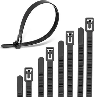 Productafbeelding van Bundel kabelbinders, 200 stuks - Verschillende maten - Ronde uiteinden - Zwart - Zeer sterk en duurzaam