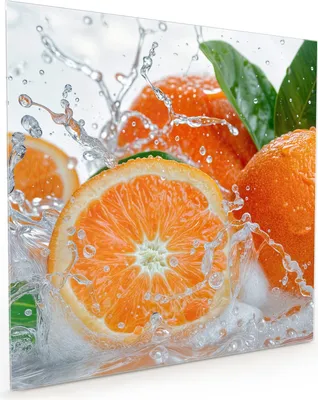 Produktbild von Küchenrückwand Spritzschutz Glas mit Motiv Spritzige Orangen 40 x 40 cm