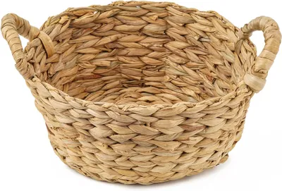Obrázek produktu pro Kulatý košík z přírodního vodního hyacintu, 30 x 24 x 16 cm, s uchy, do koupelny nebo obývacího pokoje