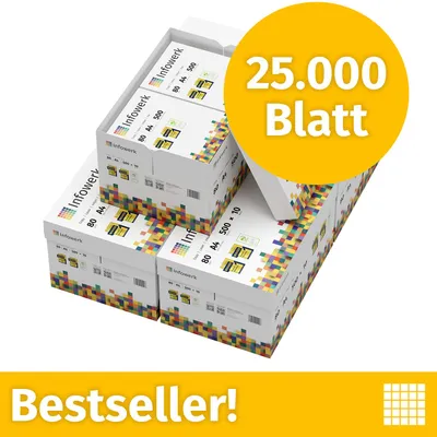 Produktbild von Druckerpapier Kopierpapier 25000 Blatt 50 x 500 A4 Premium Hochweiß CIE 160 PEFC