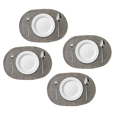 Produktbild von 4er Set Platzsets Ovales Geflochtene Tischsets Baumwolle Waschbar Hitzebeständig Platzdeckchen,(grau)