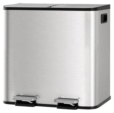 Obrázek produktu pro Kbelík na tříděný odpad – odpadkový koš do kuchyně – 30 l, 2 x 15 l – nerezová ocel – pedál pro otevírání – víko s jemným dovíráním – světlostříbrná barva