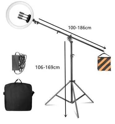 Obrázok produktu pre Kruhové svetlo, nastaviteľná jasnosť, otočné o 360 stupňov, 169 cm čierne