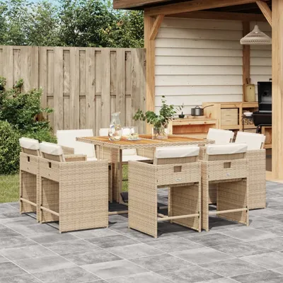 Productafbeelding van Maison Exclusive - 9-delige tuinset met kussens, beige, van polyrotan