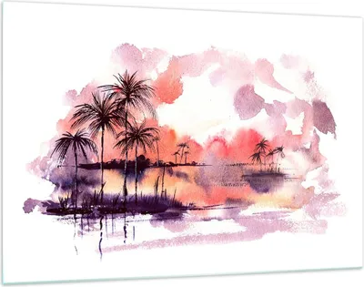 Produktbild von Bilder auf glas - Tropen Palmen Illustration Pflanze - 120x80cm - Glasbilder - Wandbilder - Kunstdruck - Wanddekoration aus Glas - Glas Bilder - Wandbild auf Glas - GAA120x80-2995