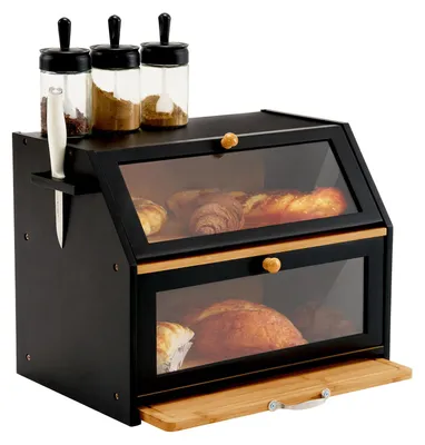 Bambus-Brotkasten mit Schneidebrett, 39x26x32,5 cm, schwarz