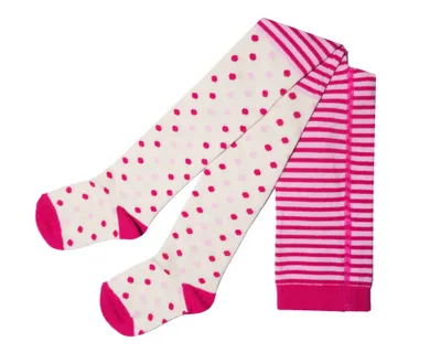 Produktbild von Kinder Strumpfhosen aus Baumwolle Ringel und Punkte Pink Größe 98-104