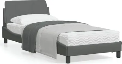 Produktbild von Design Bettgestell mit Kopfteil Dunkelgrau 80x200 cm Stoff, Klassische Betten 2024 Neu